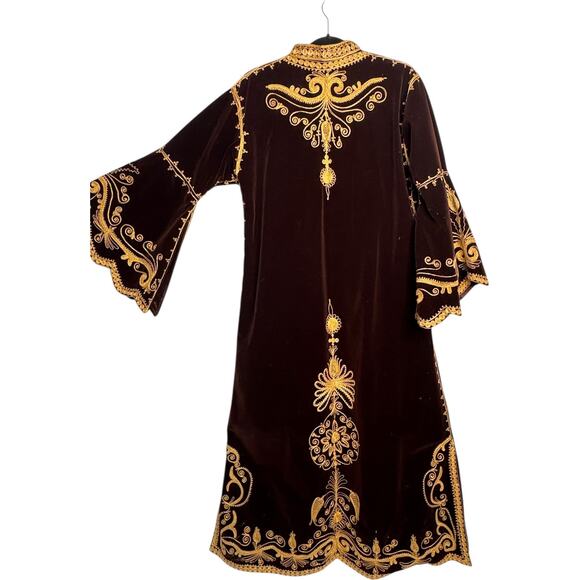 Vintage Moroccan Brown Velvet Kaftan with Gold Embroidery Robe medium - Picture 14 of 17